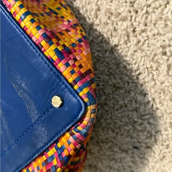 Tory Burch Colorful Woven Tote with Blue Handles - Picture 9 of 15